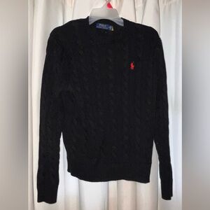 Ralph Lauren Black Knit Pullover with Red Logo